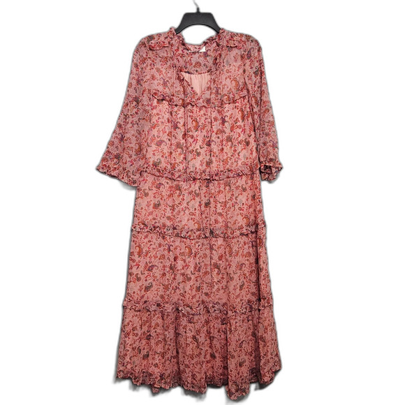 MOLIIN Copenhagen Tiered Ruffled Long Dress Deep Pink Boho $230 European Brand - Picture 5 of 8